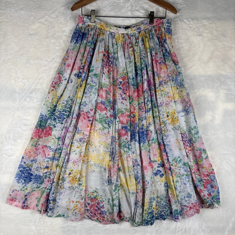 VTG Phool M Ombre Pastel Floral Indian Midi Skirt Flowy Festival Hippie 80s 90s